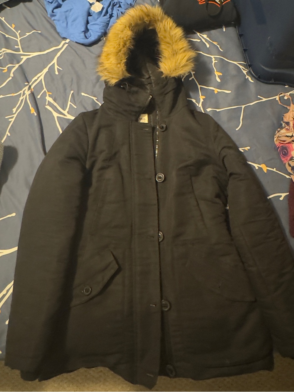 Bluenotes Black Parka with Faux-Fur Trimmed Hood
